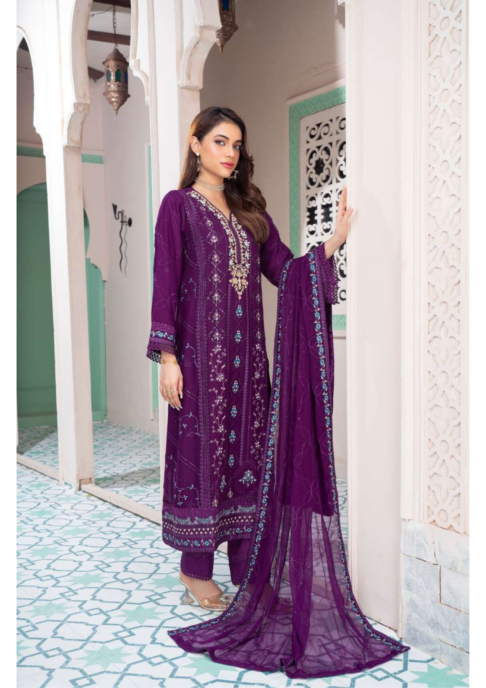 Agha Noor Shehnai Chiffon Ready to Wear Handwork Collection 25 | Purple