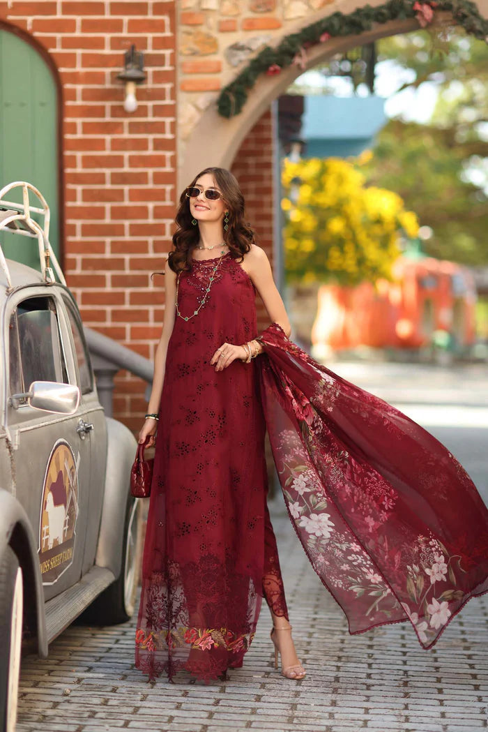 Noor By Saadia Asad Luxe Chikenkari Unstitched Collection 2026 | D8-A Deep Garnet - Mirha Fashion