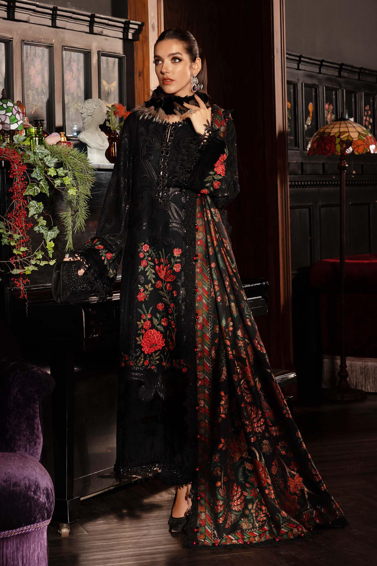 Maria B Winter Luxe 3PCS Unstitched Vol-13 2025 | D9 - Mirha Fashion