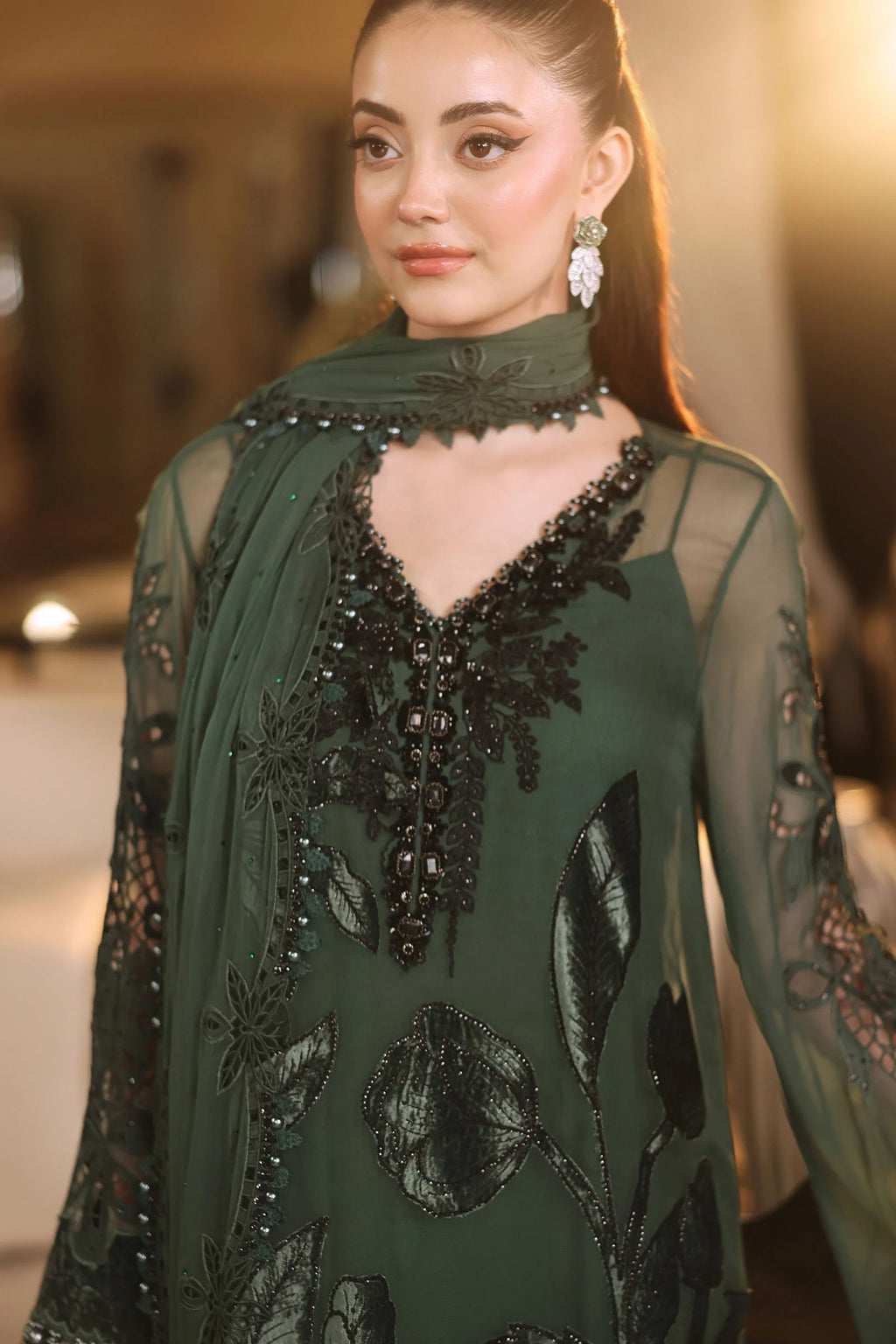 Maria B Chiffon Unstitched  Collection  2026 | MPC-26-207-Pine Green