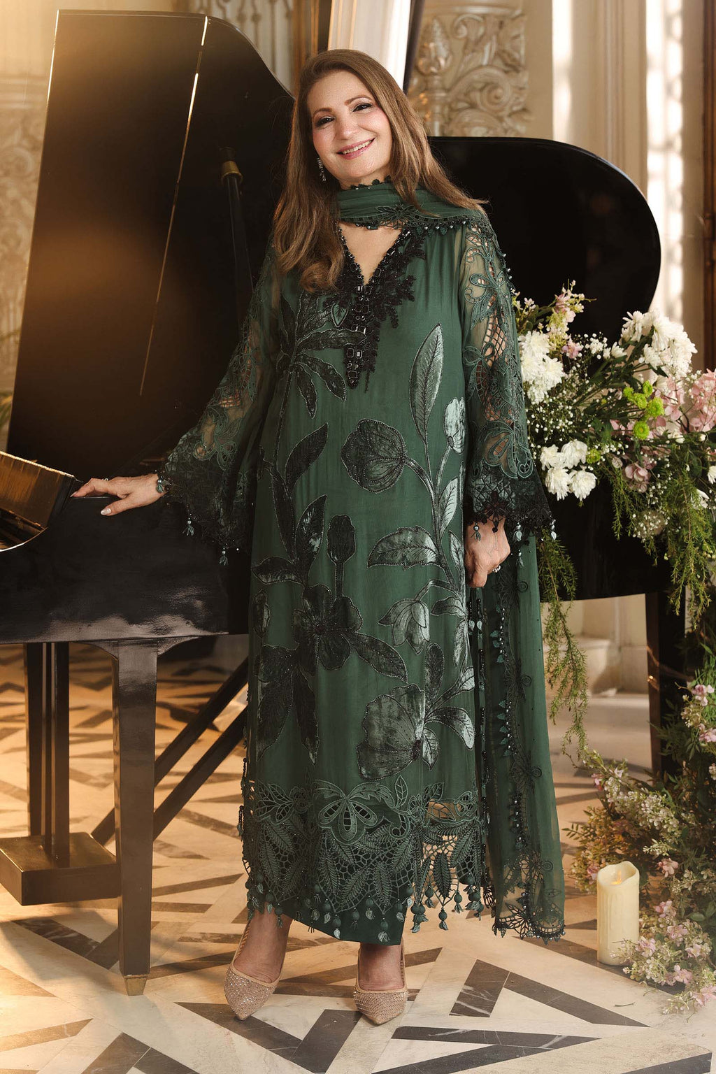 Maria B Chiffon Unstitched  Collection  2026 | MPC-26-207-Pine Green