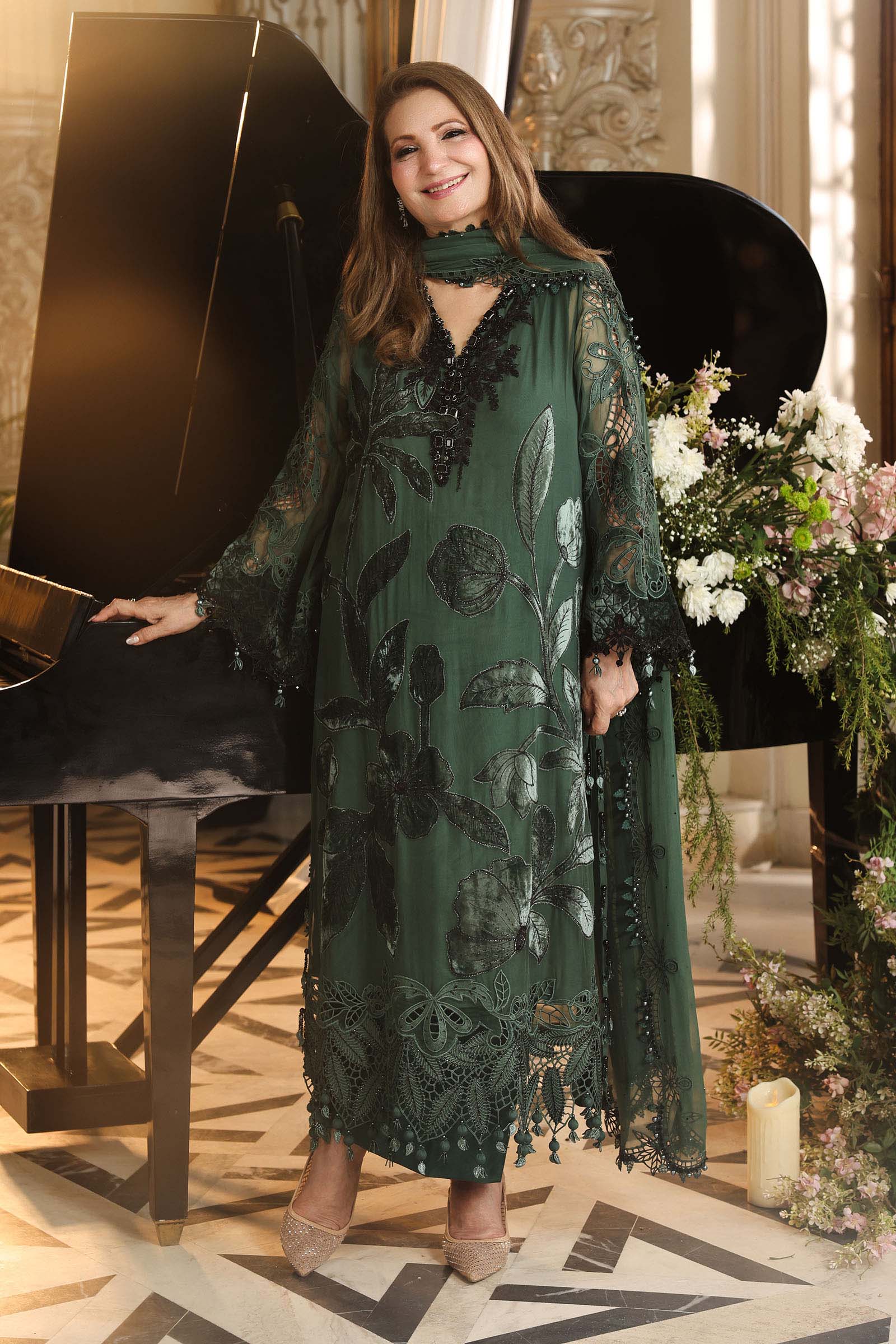 Maria B Chiffon Unstitched  Collection  2026 | MPC-26-207-Pine Green