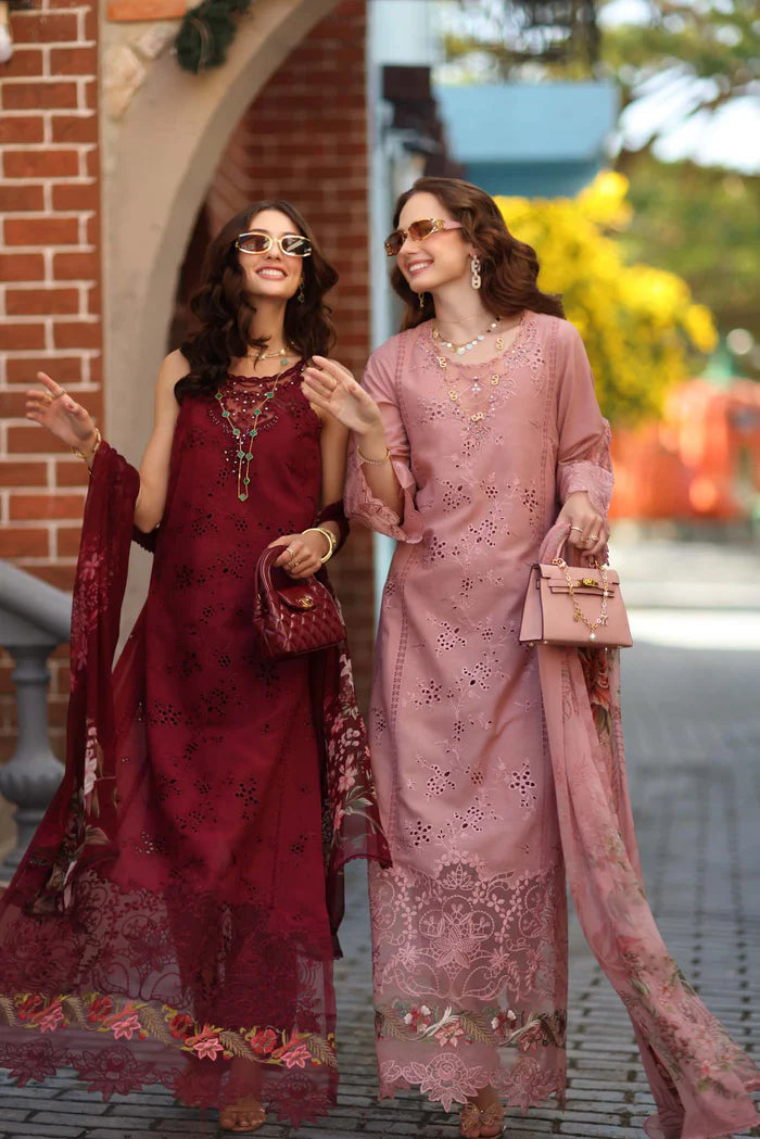 Noor By Saadia Asad Luxe Chikenkari Unstitched Collection 2026 | D8-A Deep Garnet - Mirha Fashion