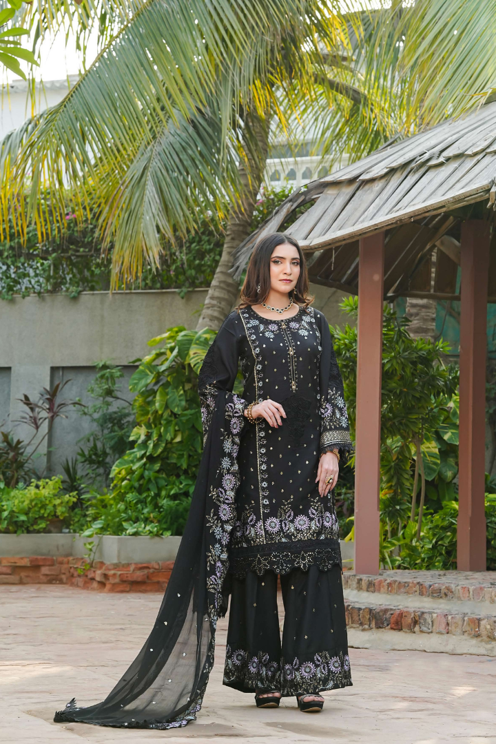 Shaanse Cyra Cotton Silk 3PCS Ready to Wear Collection Dec-2025 | Black