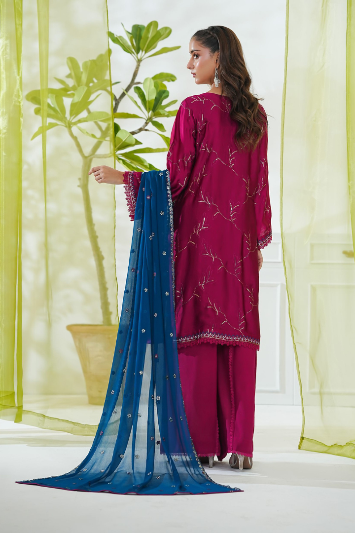 Shaanse Mehroo Cotton Silk 3PCS Ready to Wear Collection Jan-26 | Shocking Pink