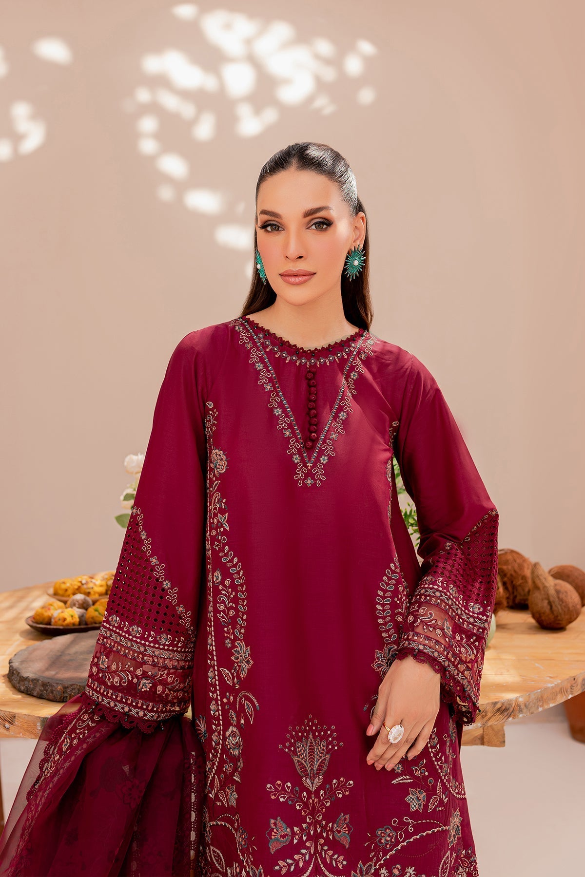 Farasha Mehk Festive Lawn 2023 | Maroon Glare