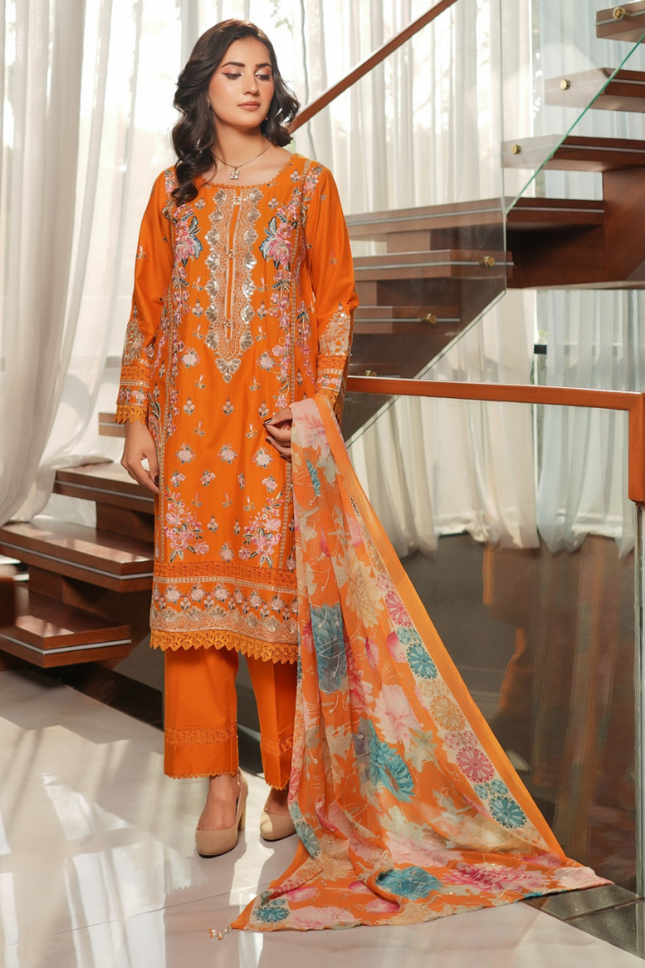 Shaanse Pehlinazar Cotton 3PCS Ready to Wear Collection Dec-2025 | Orange