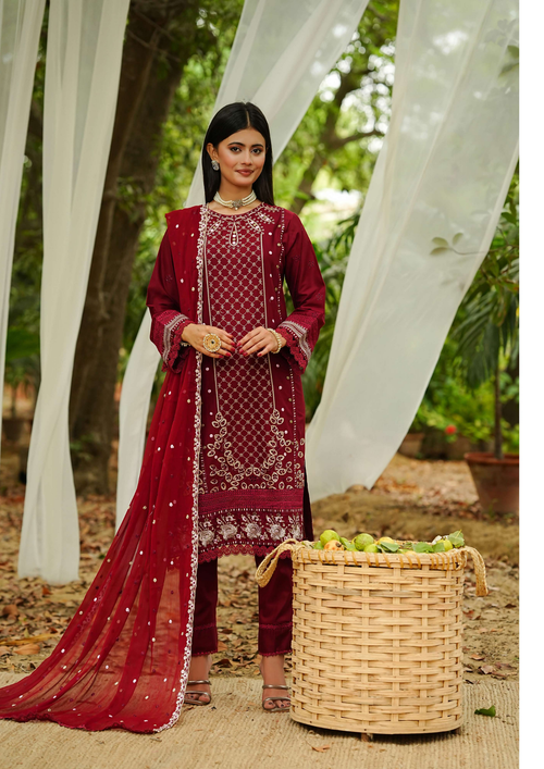 Agha Noor Cotton Ready To Wear Collection Ronak 2025 | Maroon - Mirha Fashion