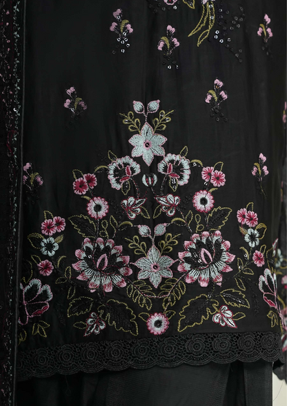 Shanse Silk Embroidered 3PCS Ready-to-Wear Farshi Shalwar | Black