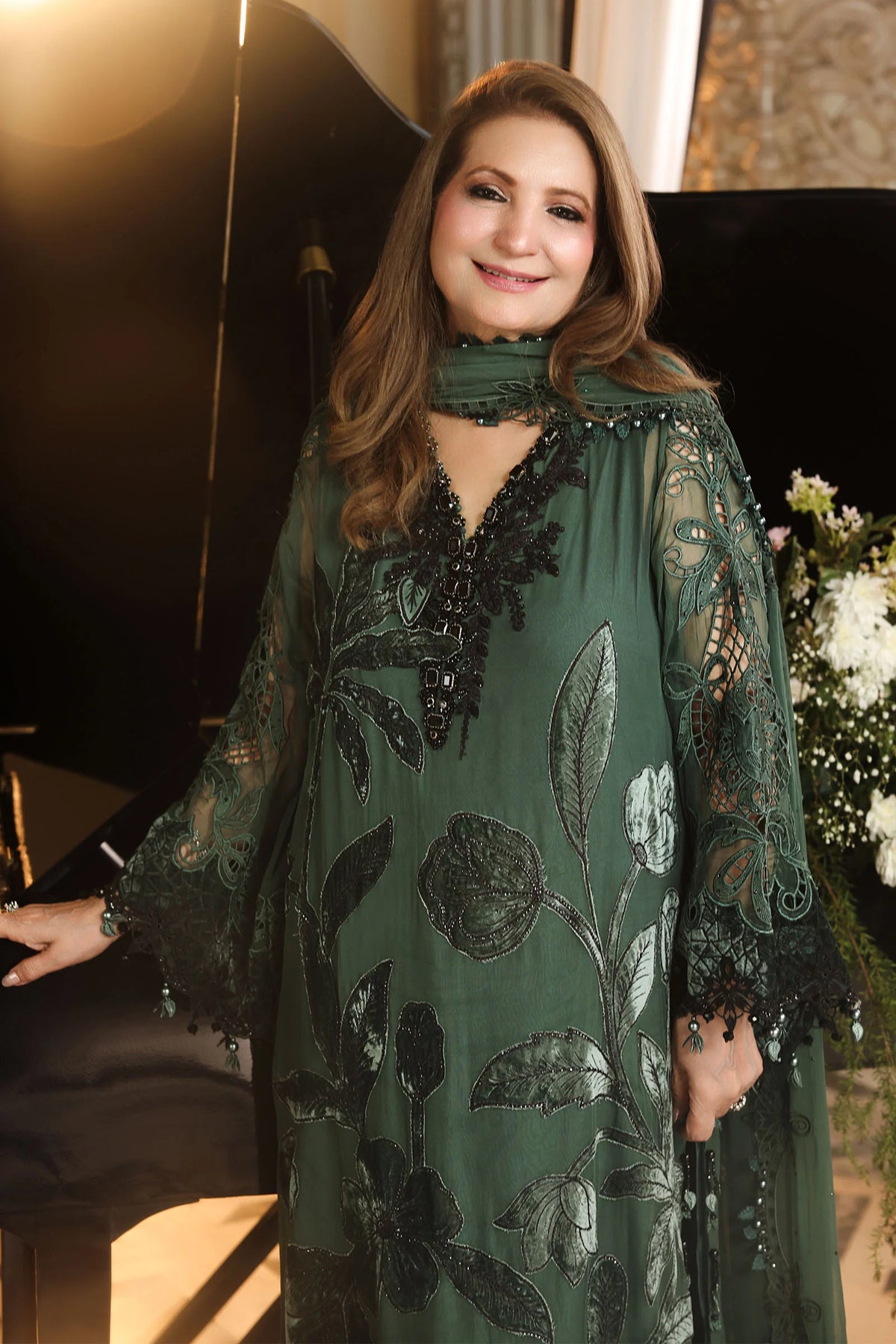 Maria B Chiffon Unstitched  Collection  2026 | MPC-26-207-Pine Green