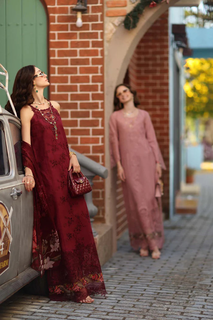 Noor By Saadia Asad Luxe Chikenkari Unstitched Collection 2026 | D8-A Deep Garnet - Mirha Fashion