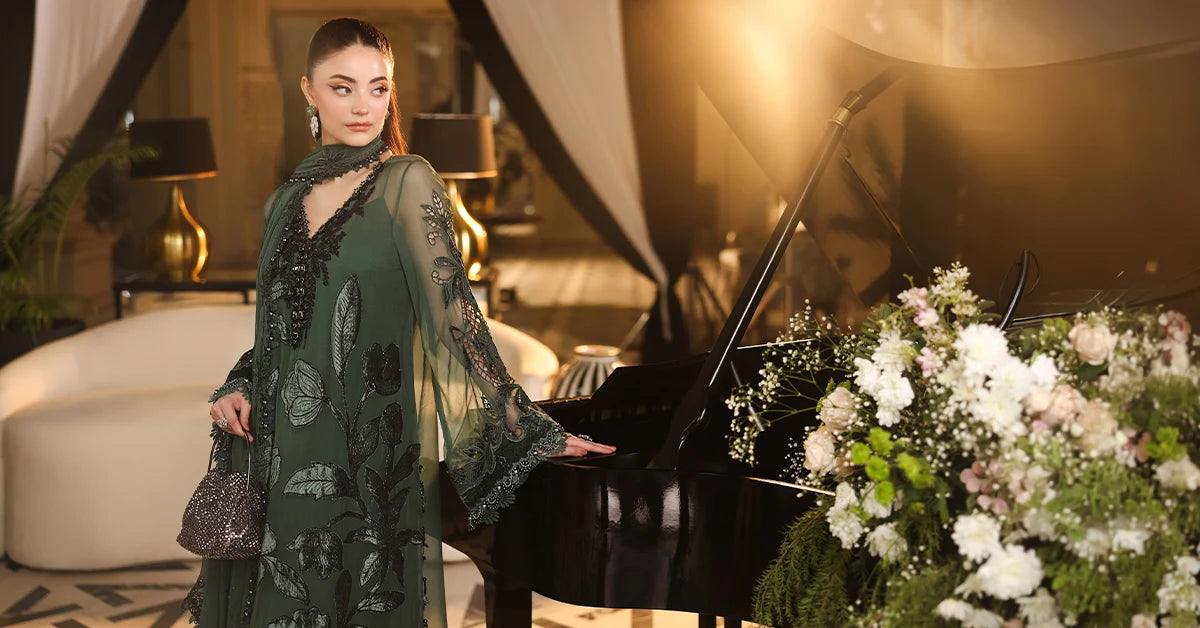 Maria B Chiffon Unstitched  Collection  2026 | MPC-26-207-Pine Green