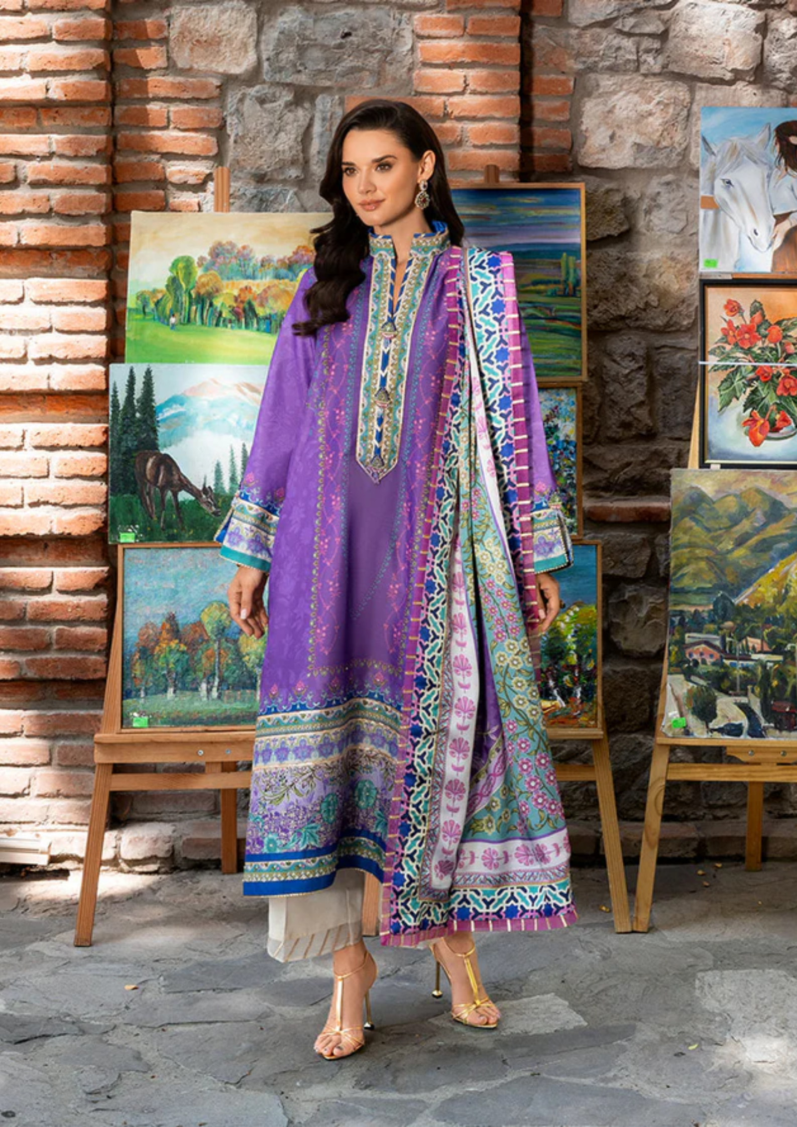 Mushq Hemline Nirvana Printed Silk Unstitched Collection | Cosmic Spindle