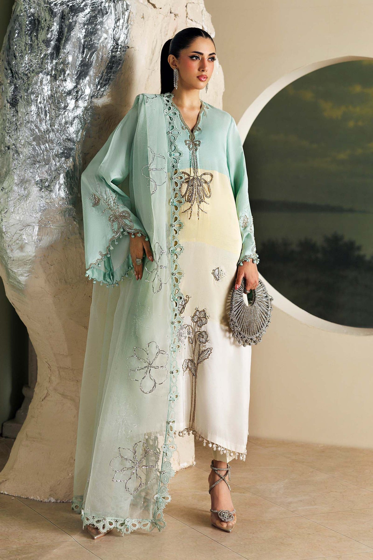Maria B Soiree Unstitched Collection 2026 | SR-01-07-Crystal Mint