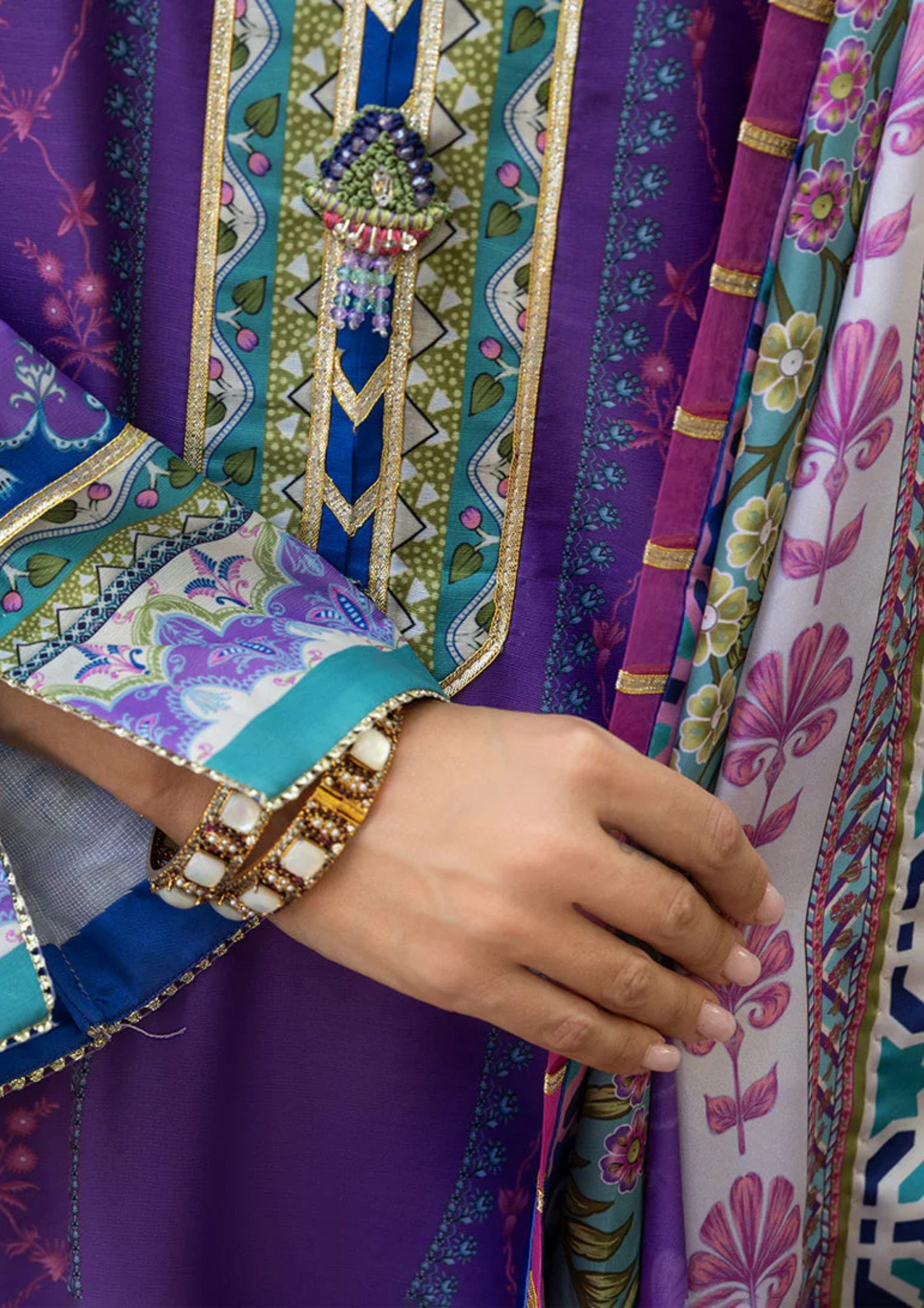 Mushq Hemline Nirvana Printed Silk Unstitched Collection | Cosmic Spindle