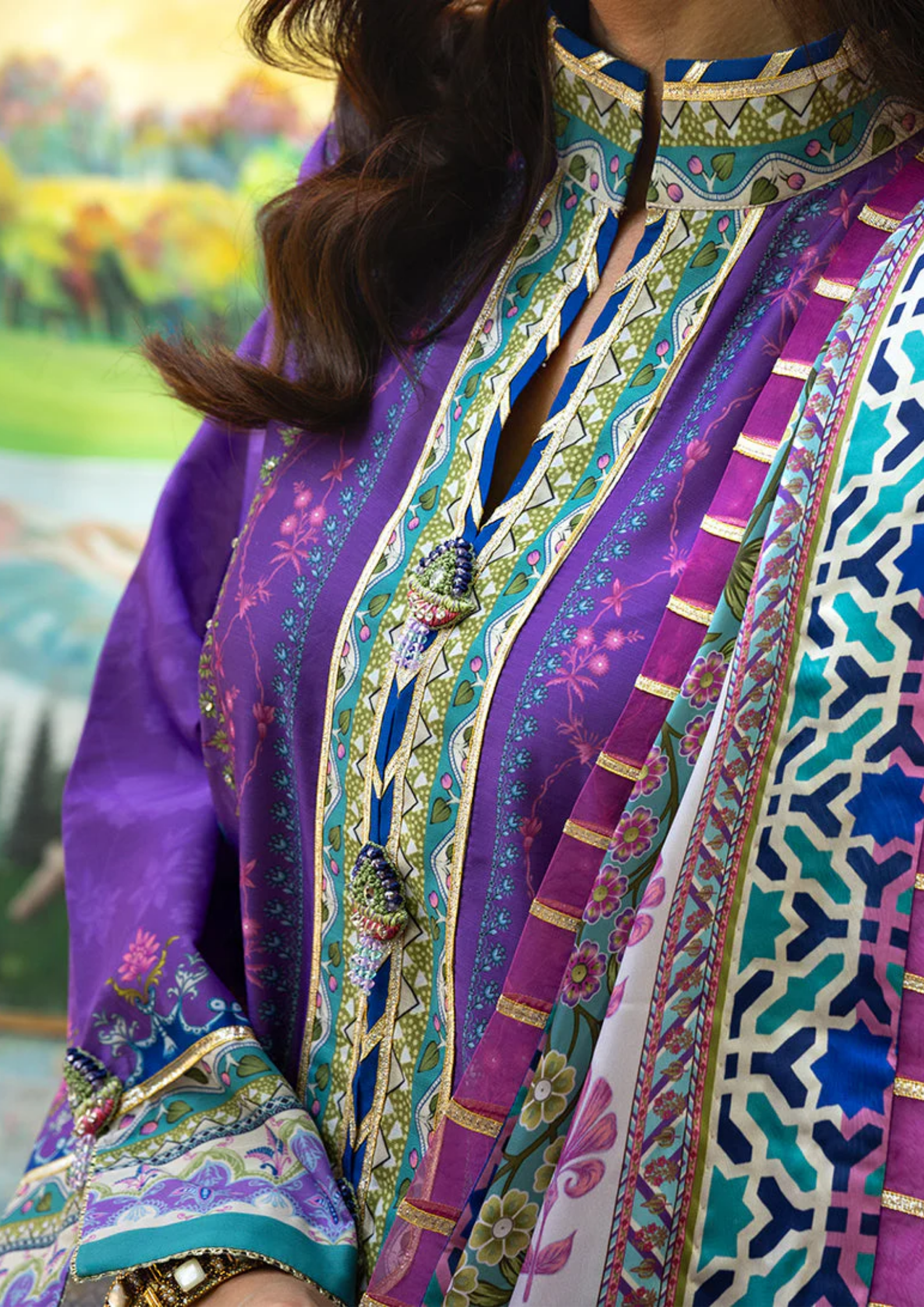 Mushq Hemline Nirvana Printed Silk Unstitched Collection | Cosmic Spindle