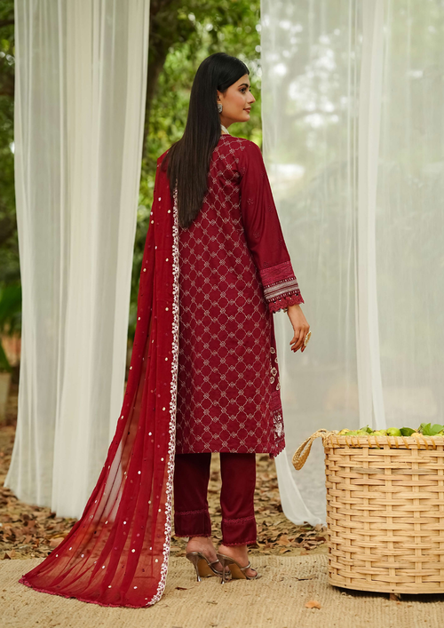 Agha Noor Cotton Ready To Wear Collection Ronak 2025 | Maroon - Mirha Fashion