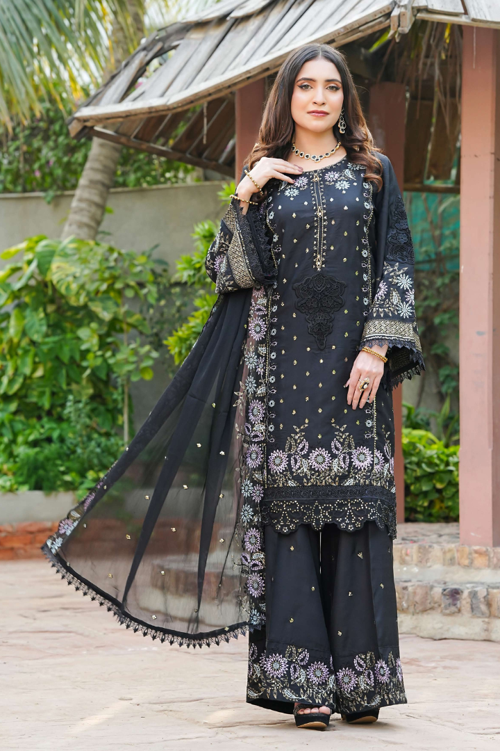 Shaanse Cyra Cotton Silk 3PCS Ready to Wear Collection Dec-2025 | Black