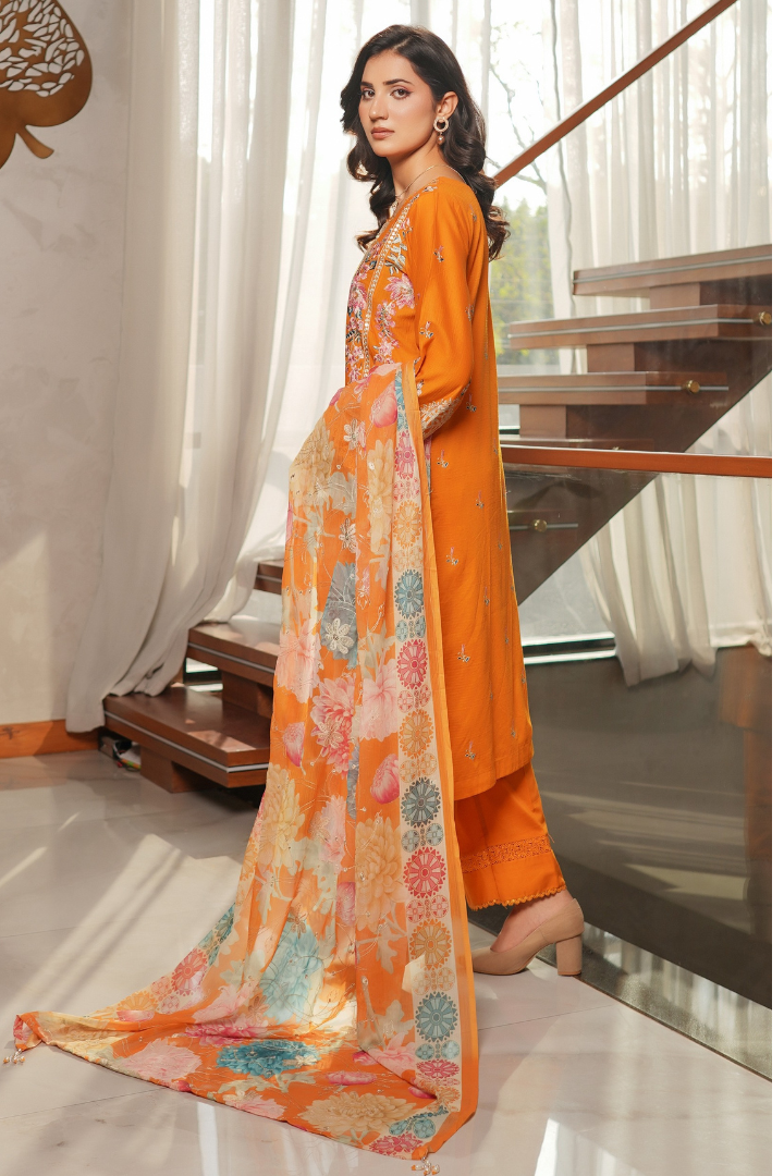 Shaanse Pehlinazar Cotton 3PCS Ready to Wear Collection Dec-2025 | Orange