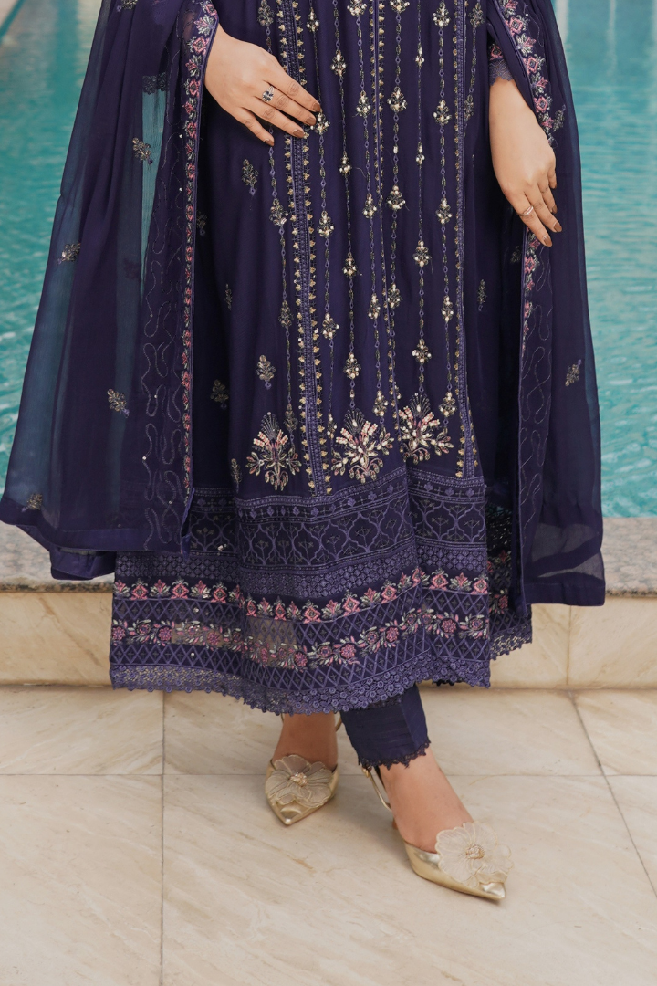 Agha Noor Zebtan Chiffon Gown Ready To Wear Collection 2026 | Blue