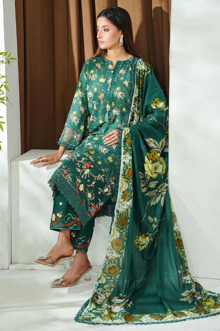 Shaanse Khuwab Ready To Wear Emb Cotton Collection 2026 | Green - Mirha Fashion