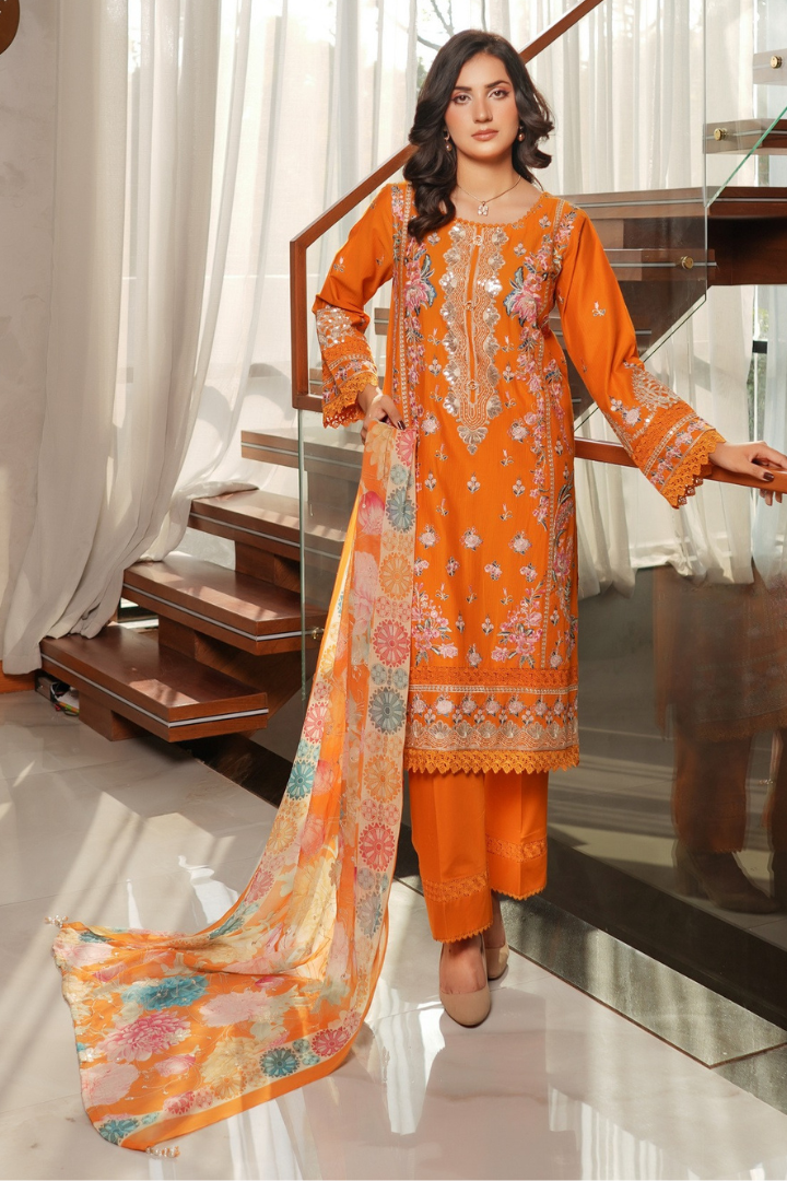 Shaanse Pehlinazar Cotton 3PCS Ready to Wear Collection Dec-2025 | Orange
