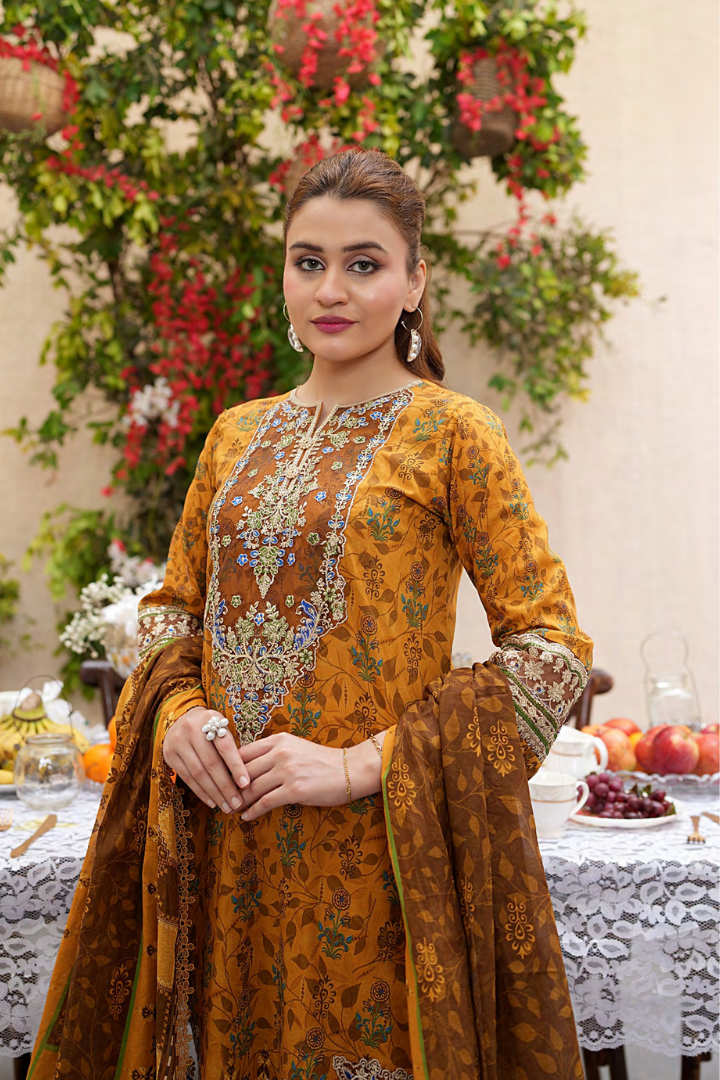 Shaanse Khuwab Vol-2 Ready To Wear Emb Cotton Collection 2026 | Mustard - Mirha Fashion
