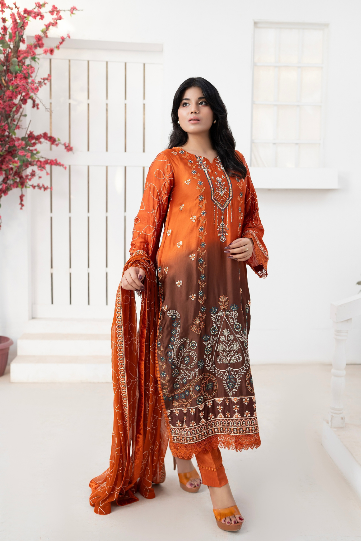 Shaanse Luxury Ombre Silk Vol-6 Ready to Wear Collection 2026 | Rust