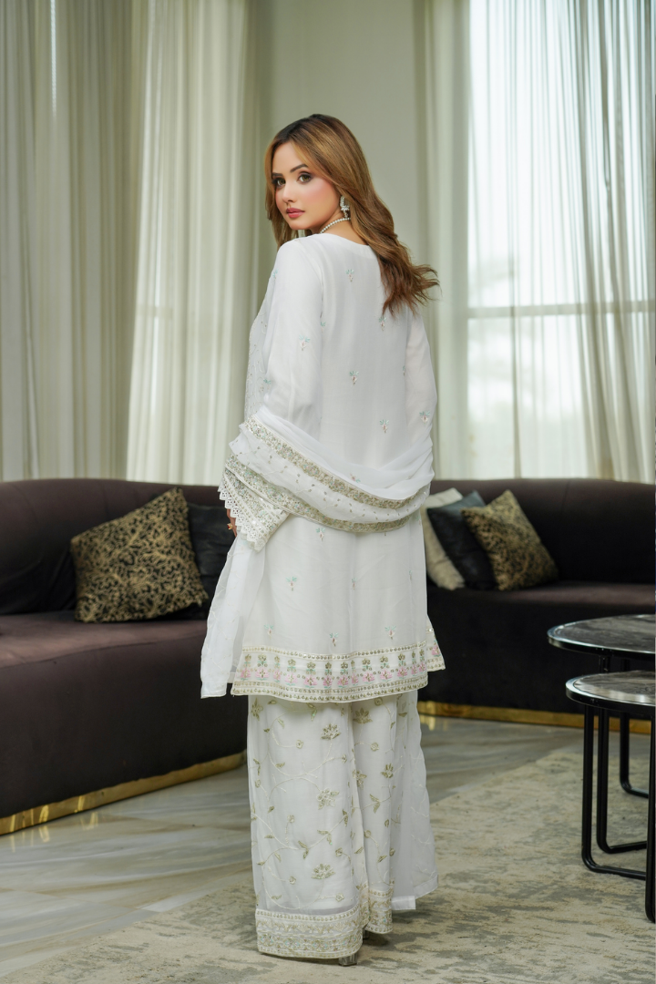 Agha Noor Shein Chiffon Ready to Wear Collection 2026 | White
