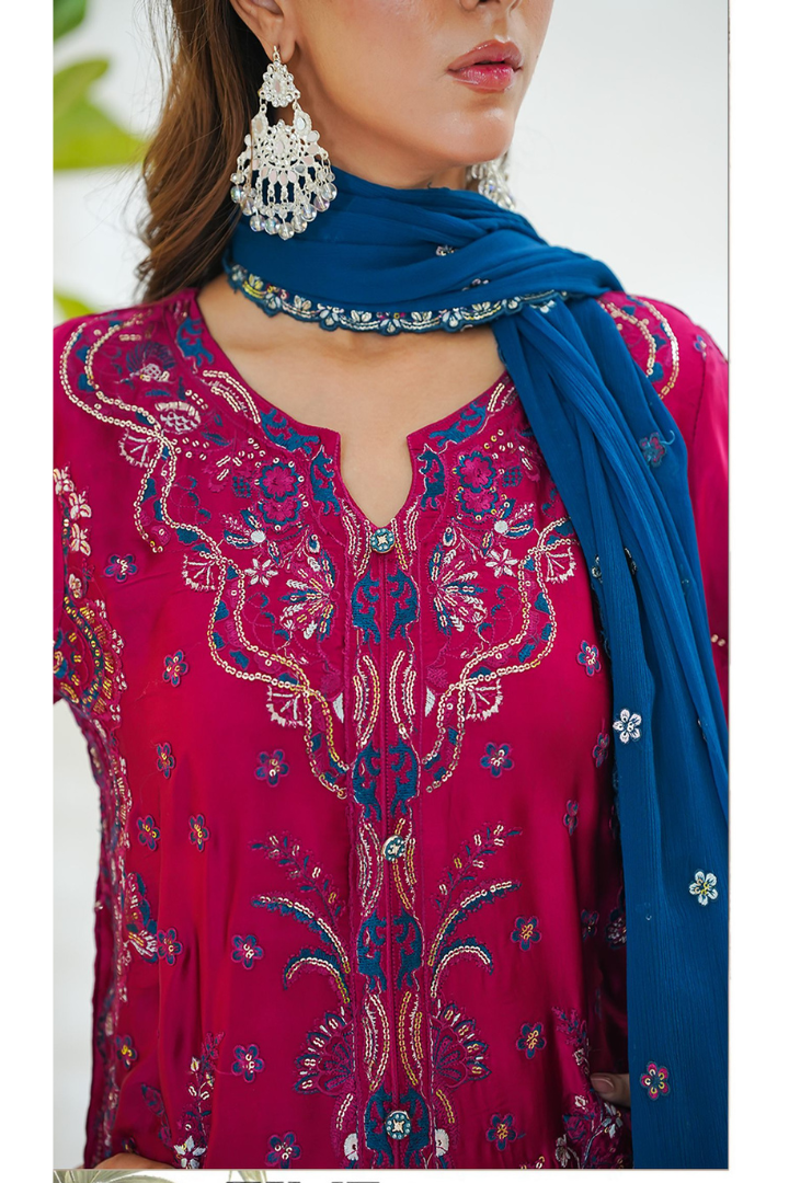 Shaanse Mehroo Cotton Silk 3PCS Ready to Wear Collection Jan-26 | Shocking Pink - Mirha Fashion