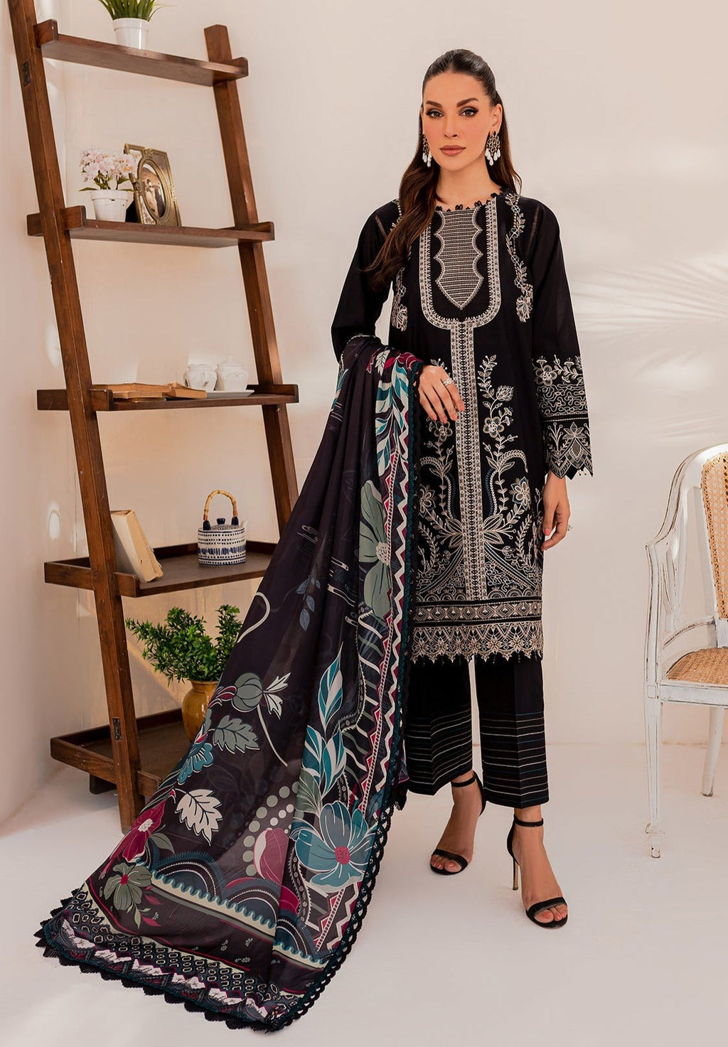 Farasha Mehk Festive Lawn 2023 | Black Floret