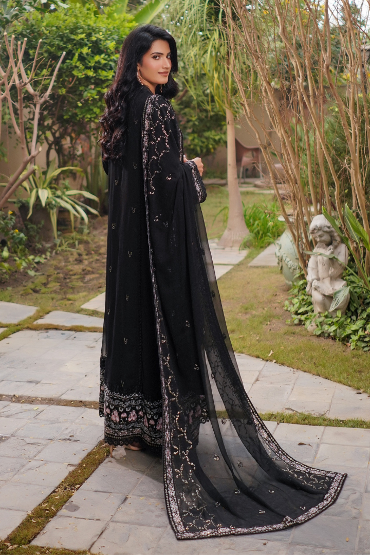 Aghanoor Afsanaay Chiffon Gown 3PCS Ready to Wear Collection | Black