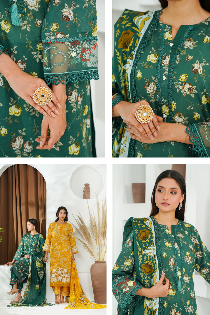 Shaanse Khuwab Ready To Wear Emb Cotton Collection 2026 | Green - Mirha Fashion
