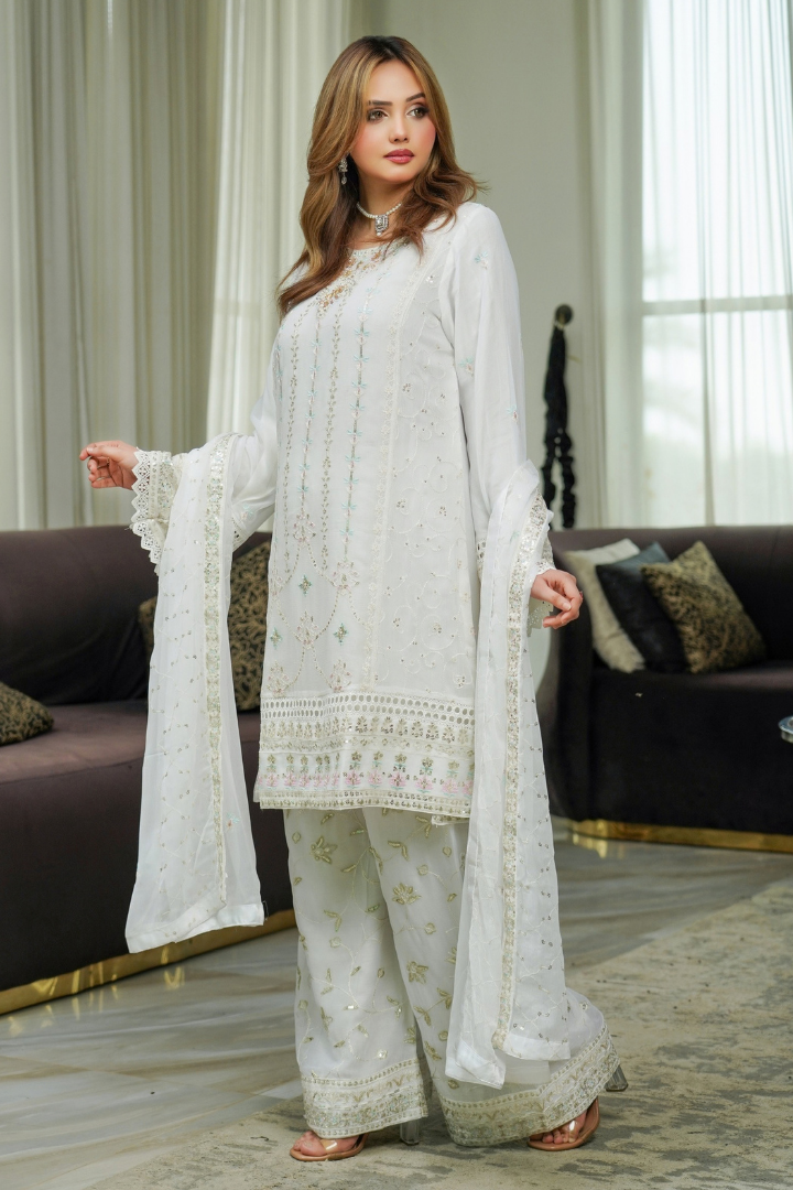Agha Noor Shein Chiffon Ready to Wear Collection 2026 | White