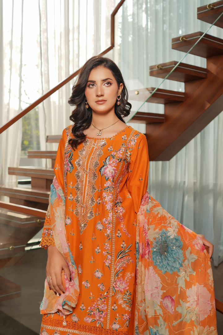 Shaanse Pehlinazar Cotton 3PCS Ready to Wear Collection Dec-2025 | Orange