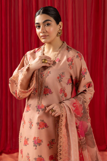 Alizeh Lawn Collection| Shein Print 2024-CORAL PEACH - Mirha Fashion