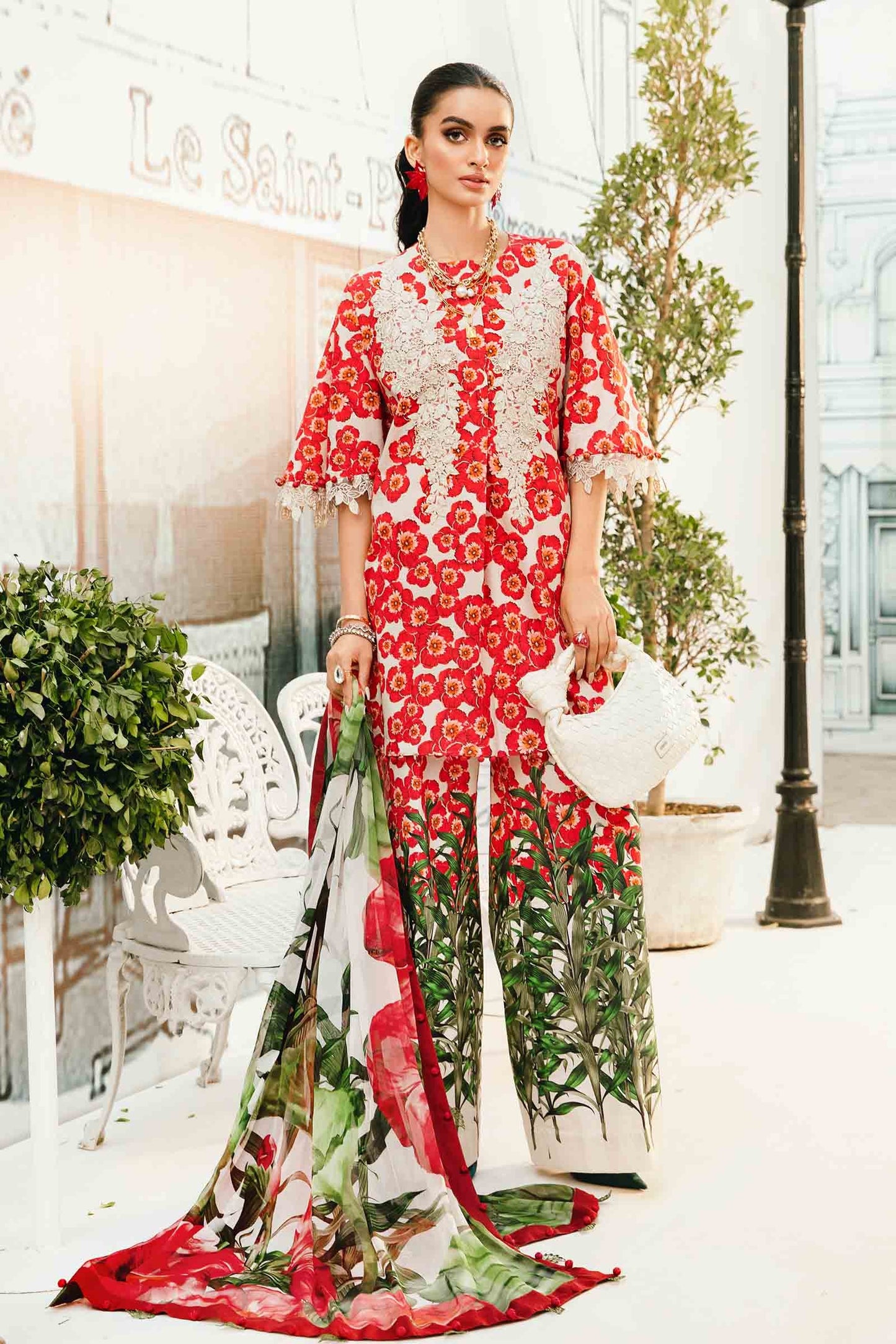 Maria B MPrints- 3 Piece Unstitched Embroidered Lawn Suit | MPT-6-B