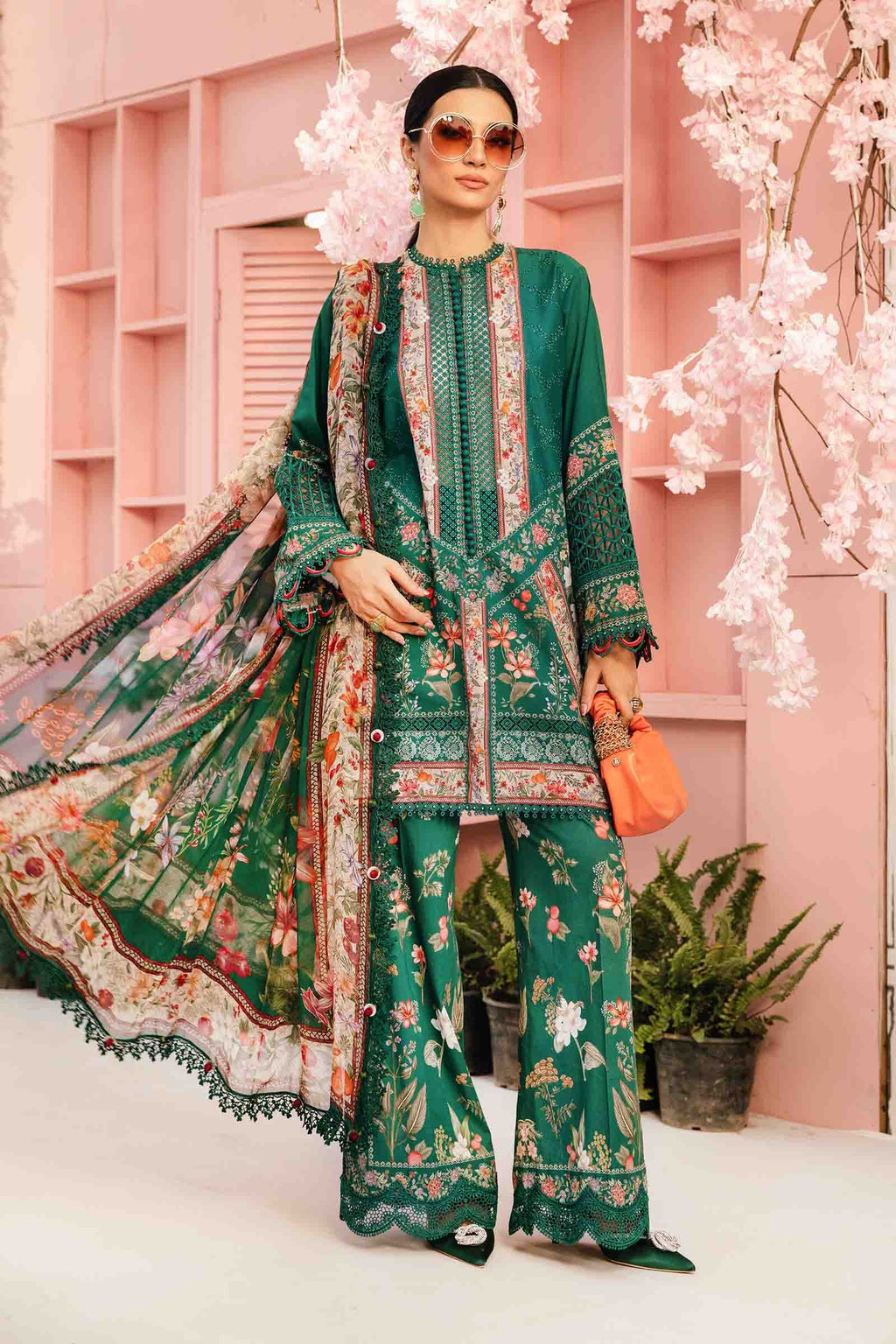Maria B MPrints- 3 Piece Unstitched Embroidered Lawn Suit | MPT-2610-A - Mirha Fashion