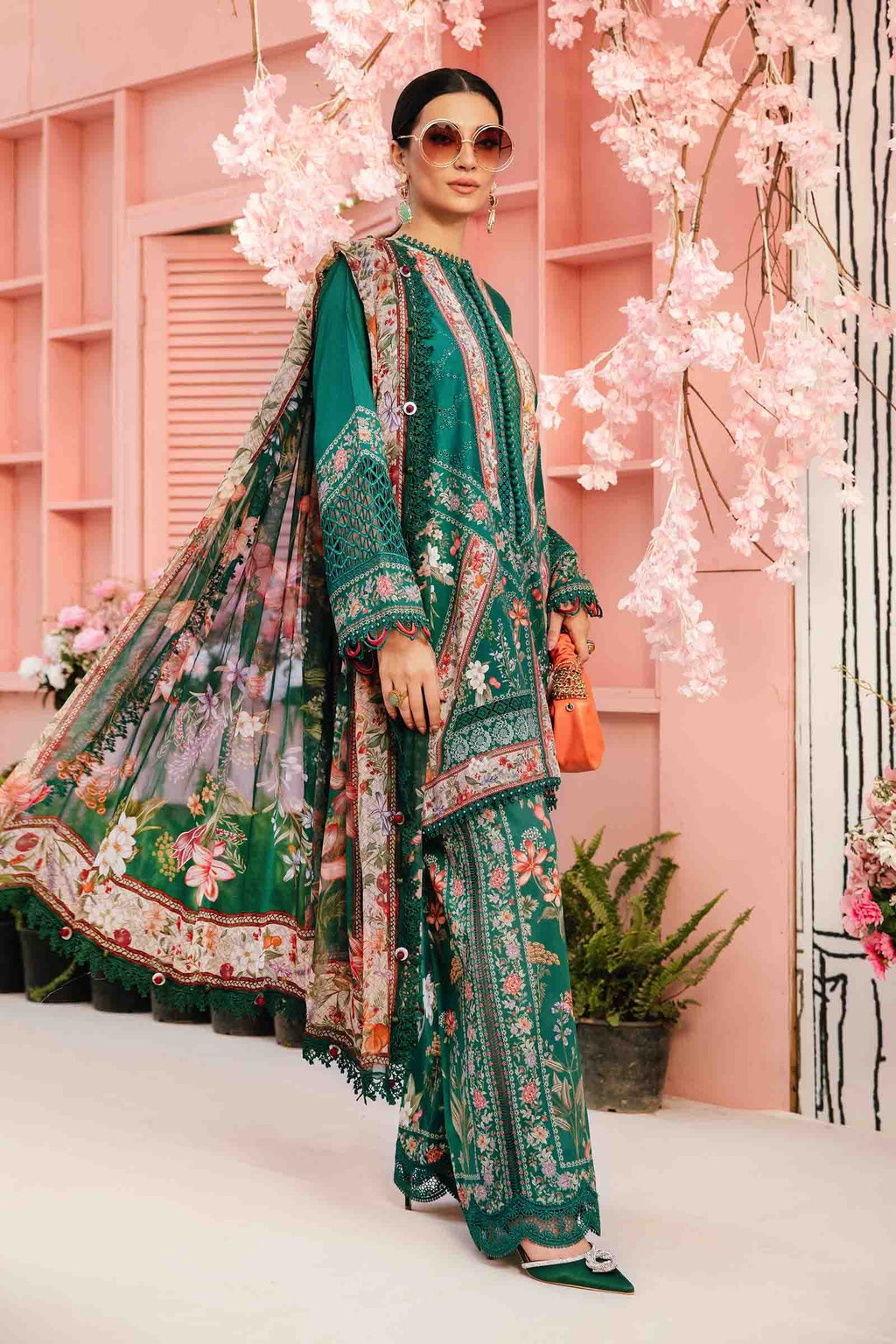 Maria B MPrints- 3 Piece Unstitched Embroidered Lawn Suit | MPT-2610-A - Mirha Fashion