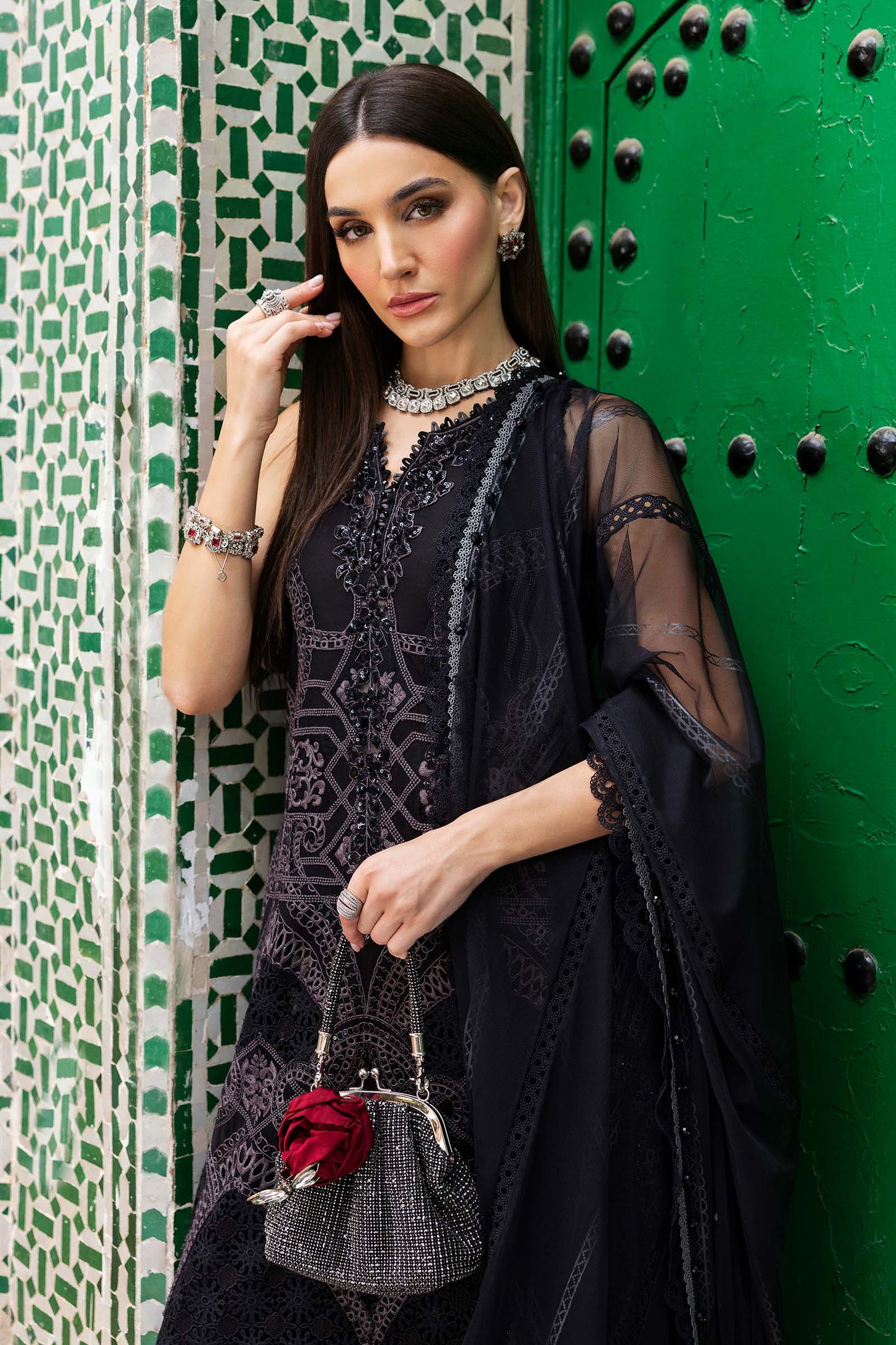 Maria B 3pc Unstitched Luxury Lawn 2025 | D-2512-B