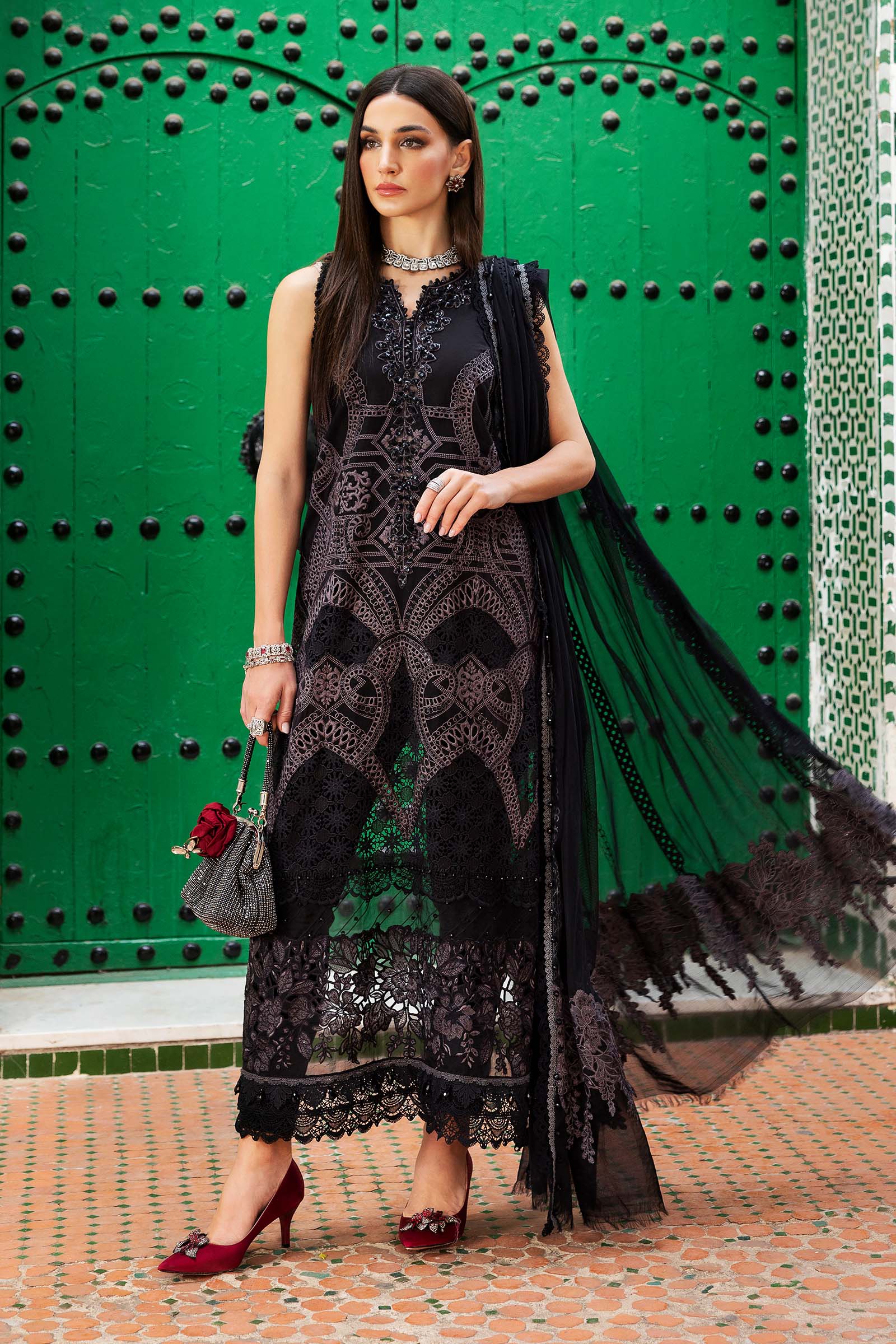 Maria B 3pc Unstitched Luxury Lawn 2025 | D-2512-B