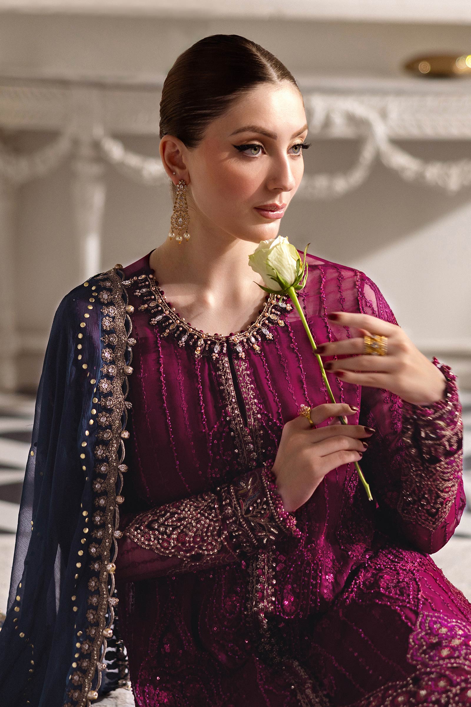 Maria.B. Unstitched Chiffon Embroidered Suit - 102 - Mirha Fashion