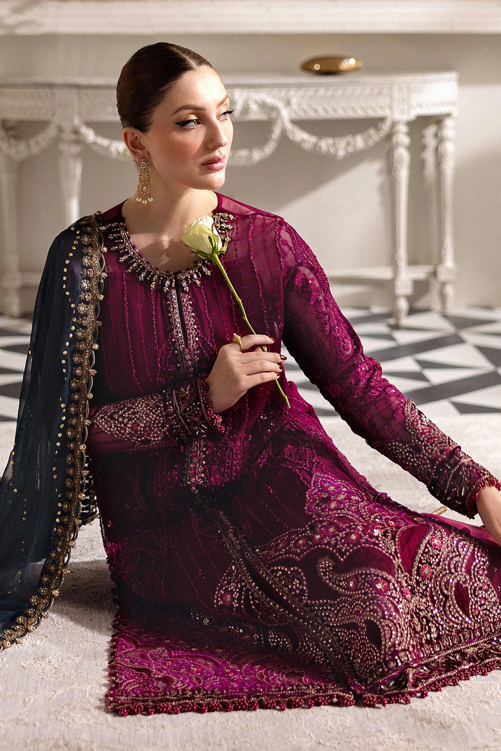 Maria.B. Unstitched Chiffon Embroidered Suit - 102 - Mirha Fashion