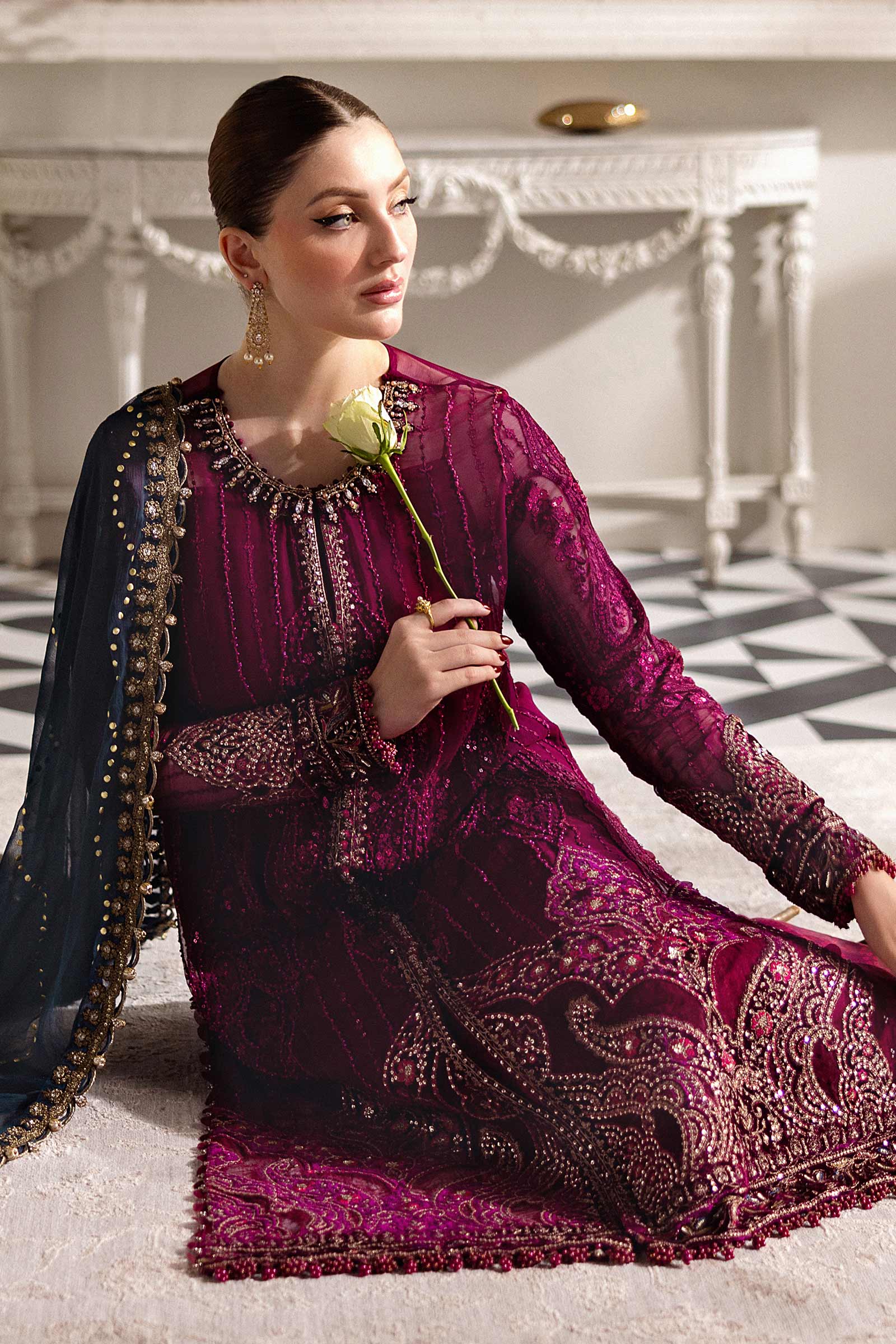 Maria.B. Unstitched Chiffon Embroidered Suit - 102 - Mirha Fashion