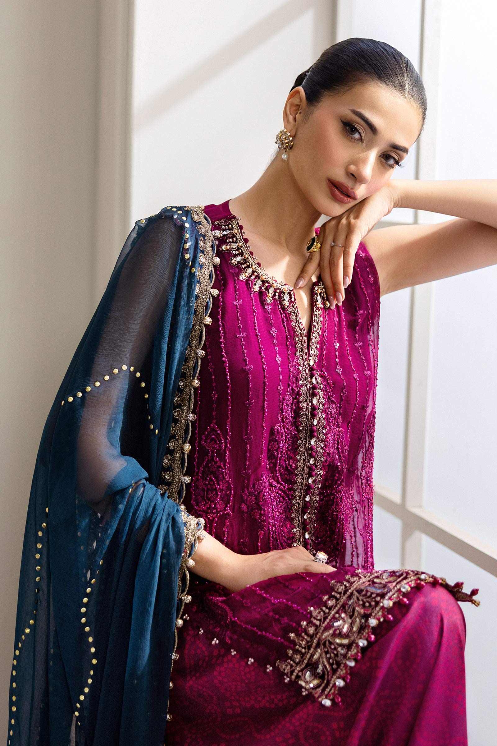 Maria.B. Unstitched Chiffon Embroidered Suit - 102 - Mirha Fashion