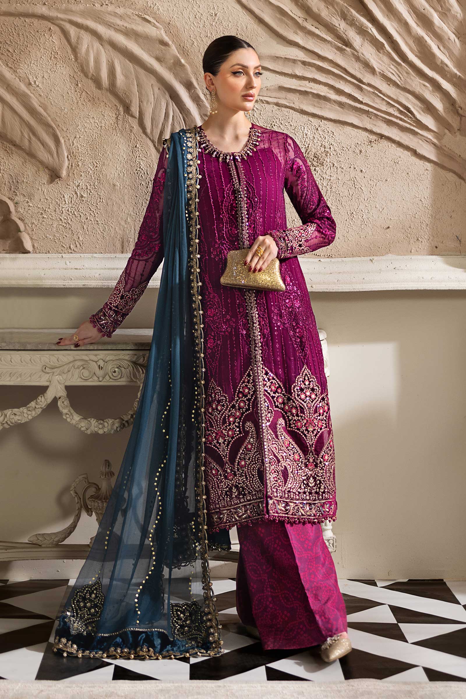 Maria.B. Unstitched Chiffon Embroidered Suit - 102 - Mirha Fashion