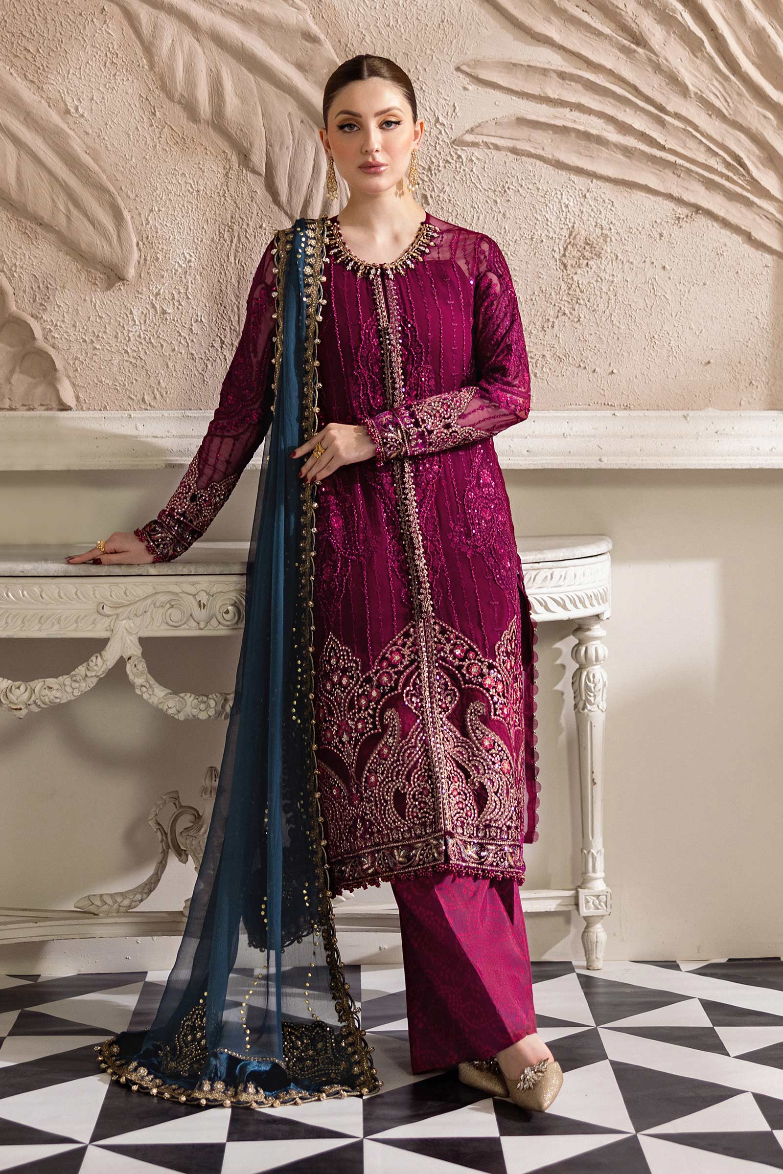 Maria.B. Unstitched Chiffon Embroidered Suit - 102 - Mirha Fashion