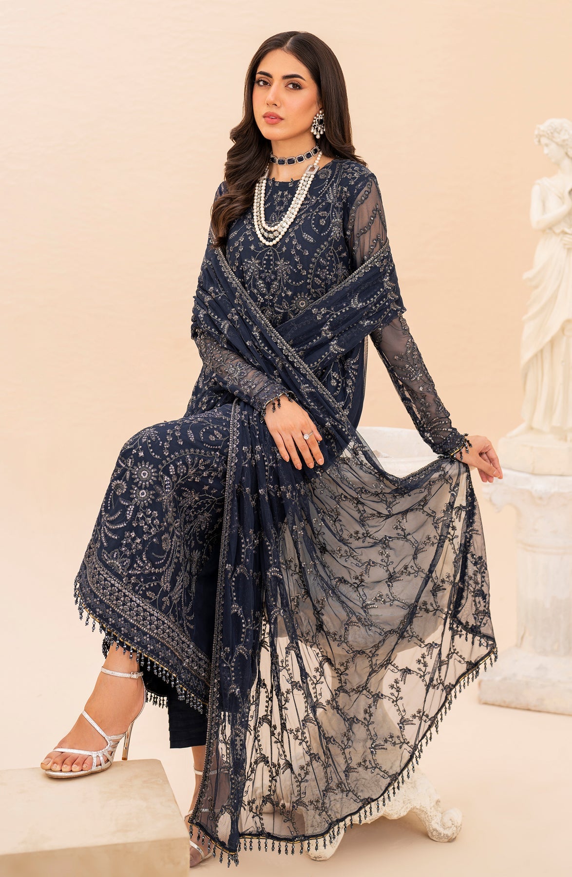 Zarif Maheer Unstitched Embroidered 3pcs Chiffon Formal | ILANA