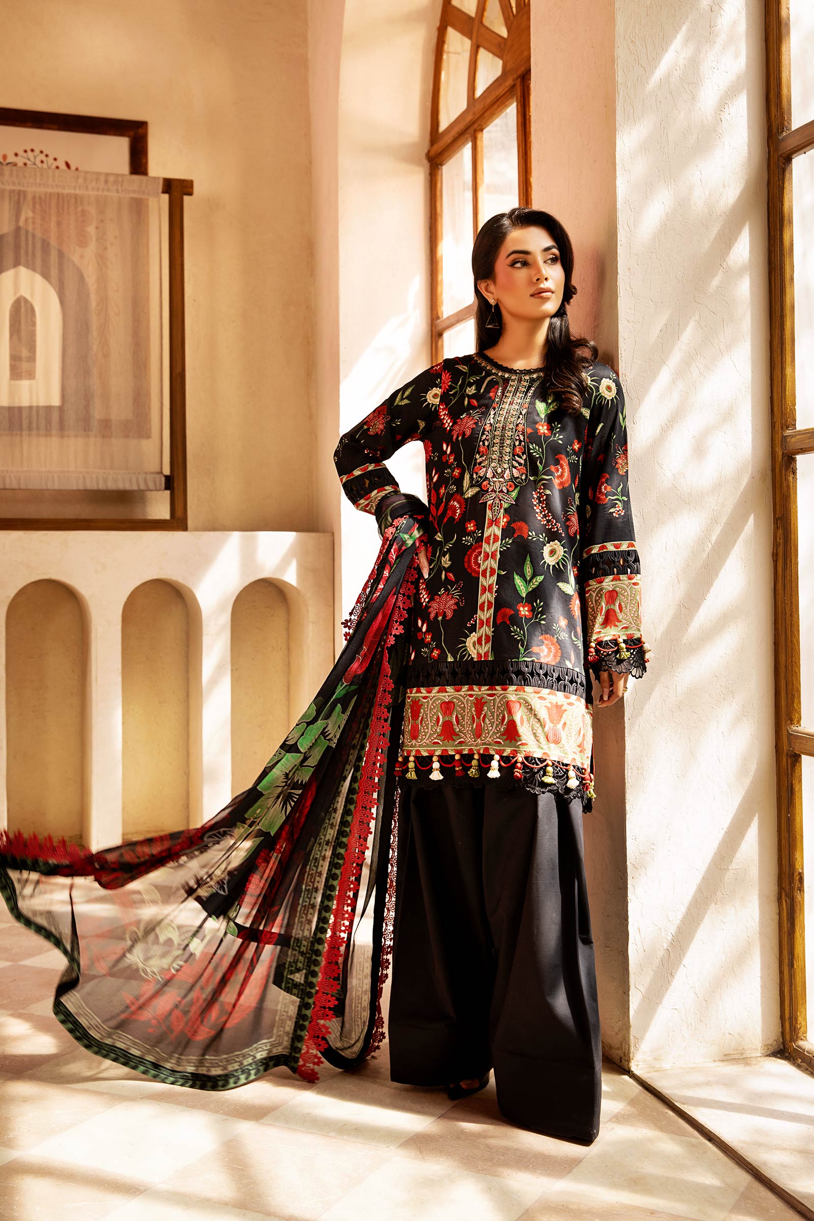 Maria B Mbasic 3 Pc Unstitched Embroidered Lawn Suit | MB-1A