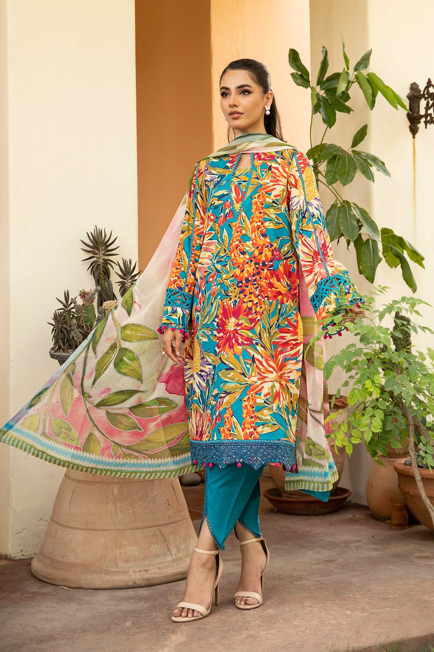 Maria B Mbasic 3 Pc Unstitched Embroidered Lawn Suit | MB-3A